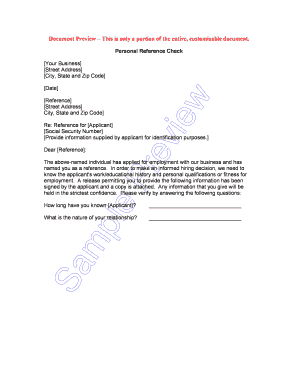 Personal Reference Check Form