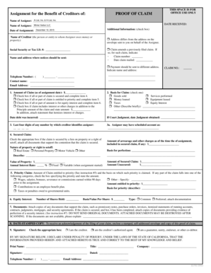 Assignment for the Benefit of Creditors Proof of Claim