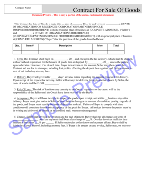 Contract for the Sale of Goods - Business Forms Documents