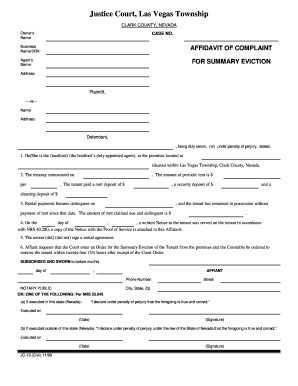 Nevada Summary Eviction Affidavit
