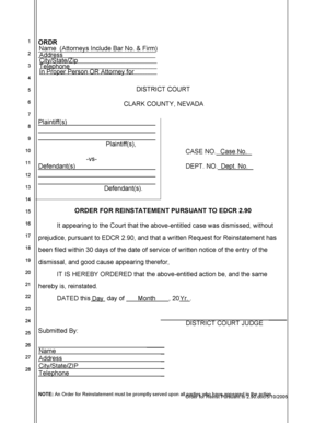 Order for Reinstatement Pursuant to EDCR 2.90
