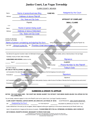 Small Claims Affidavit of Complaint