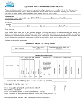 CFI Non-Owned Aircraft Insurance Application