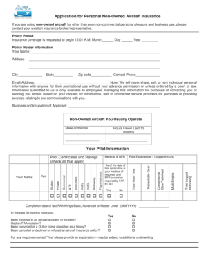 Application for Personal Non-Owned Aircraft Insurance