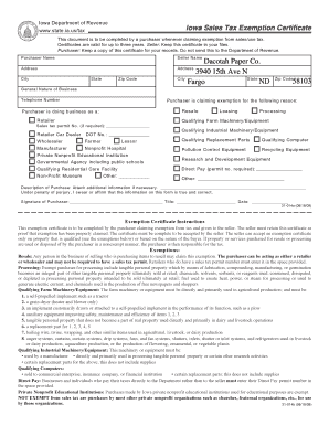 Iowa Sales Tax Exemption Certificate