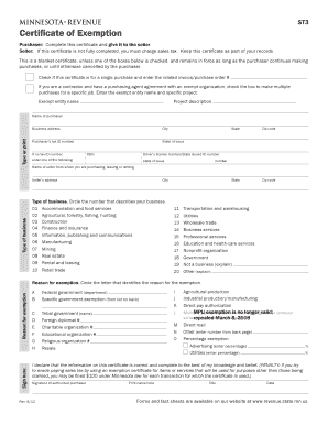 Minnesota Certificate of Exemption