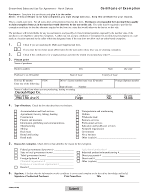 Streamlined Sales and Use Tax Agreement Certificate of Exemption