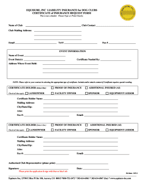 Certificate of Insurance Request Form