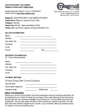Country's Best Log Homes Magazine Subscription Form