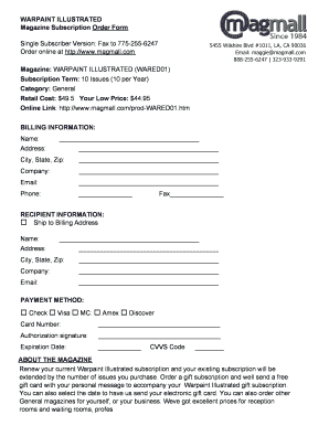 WARPAINT ILLUSTRATED Magazine Subscription Form