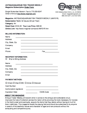 Antique Aquarium Fish Trader Weekly Subscription Form