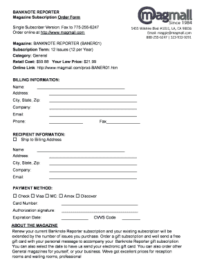 Banknote Reporter Magazine Subscription Form