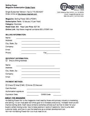 Selling Power Magazine Subscription Order Form