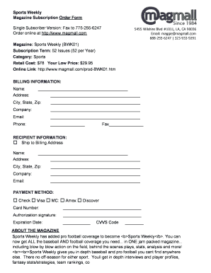 Sports Weekly Magazine Subscription Form