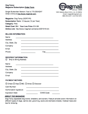 Dog Fancy Magazine Subscription Order Form