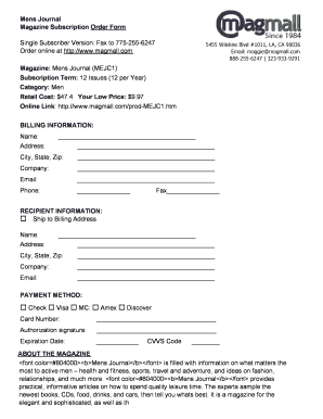 Mens Journal Magazine Subscription Order Form