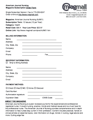 American Journal Nursing Subscription Order Form