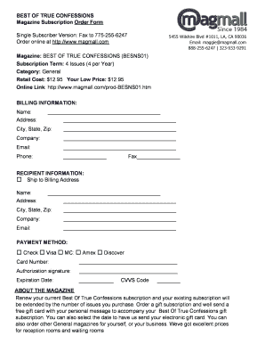 Best of True Confessions Magazine Subscription Form
