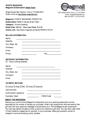 Pointe Magazine Subscription Order Form