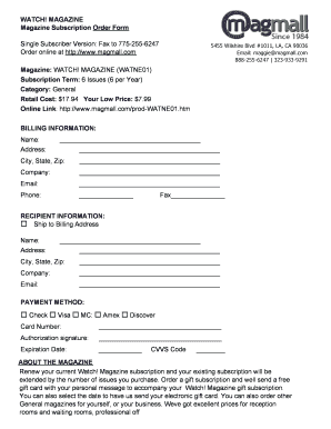 WATCH! Magazine Subscription Order Form