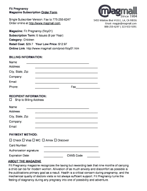 Fit Pregnancy Magazine Subscription Order Form