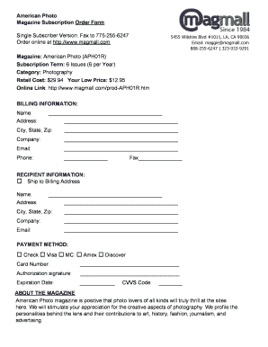 American Photo Magazine Subscription Order Form