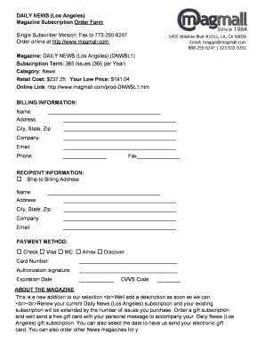 Daily News Los Angeles Magazine Subscription Form