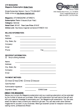 ATV Magazine Subscription Order Form