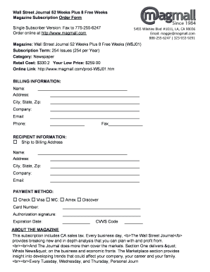 Wall Street Journal Subscription Order Form