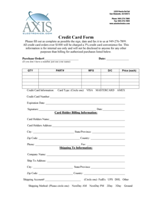 Credit Card Purchase Order Form