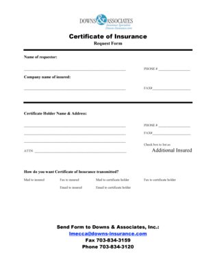 Certificate of Insurance Request Form
