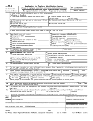 IRS Form SS-4 Application for Employer Identification Number
