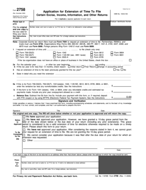 IRS Form 2758 Application for Extension of Time To File