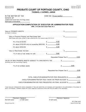 Ohio Executor Administrator Fee Application
