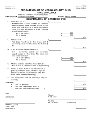 Ohio Probate Court Attorney Fee Computation Form