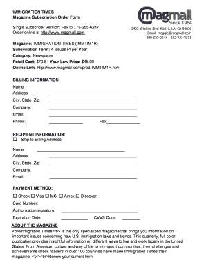 Immigration Times Magazine Subscription Form