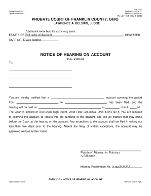 Notice of Hearing on Account