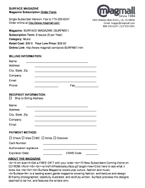 Surface Magazine Subscription Order Form