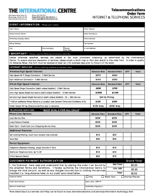 International Centre Telecommunications Order Form