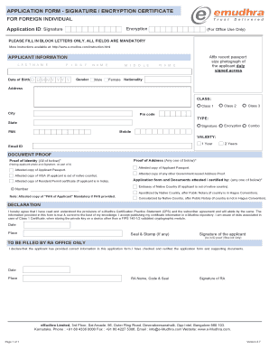 Signature Encryption Certificate Application Form
