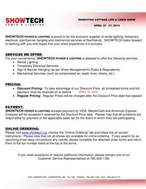 SHOWTECH Electrical Order Form
