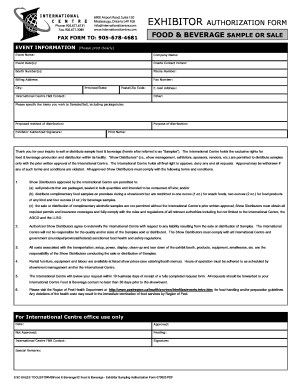 Exhibitor Food and Beverage Authorization Form