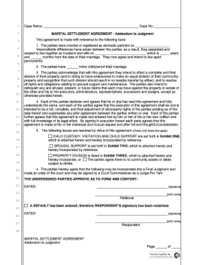 Marital Settlement Agreement Addendum to Judgment