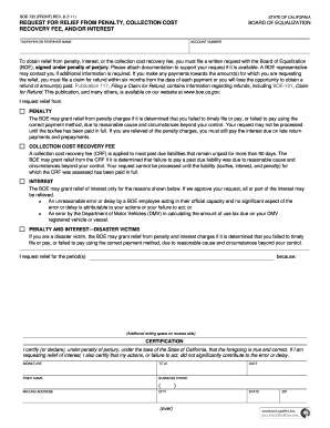 California Request for Relief from Penalty, Collection Cost Board of Equalization Recovery Fee, and/or Interest