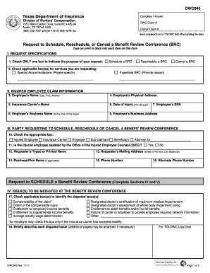 Texas Benefit Review Conference Request Form