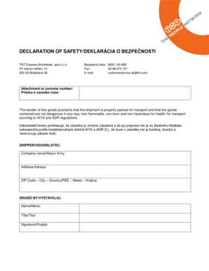 Declaration of Safety for Shipment