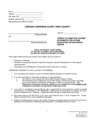Arizona Court Order to Complete Domestic Relations Education