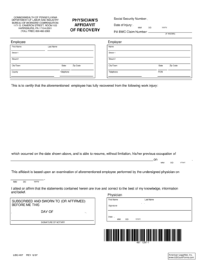 Physician's Affidavit of Recovery