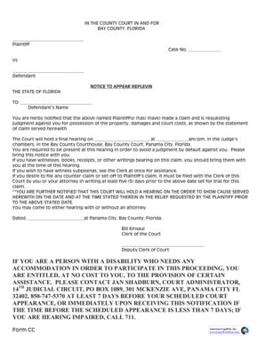 Notice to Appear Replevin