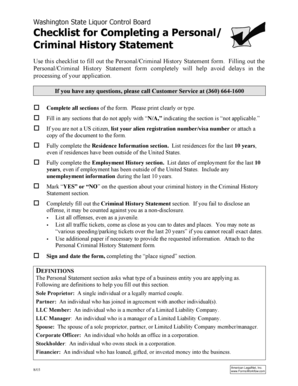 Washington State Personal Criminal History Statement